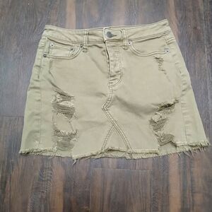 Distressed Olive‎ Green Denim Skirt